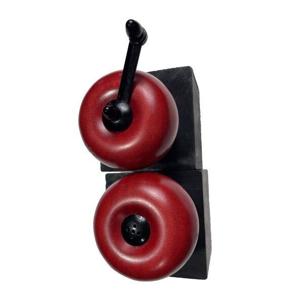 Vintage Retro Cook’s Club Wooden Red Apple Salt Shaker and Pepper Grinder Taiwan - Picture 3 of 8